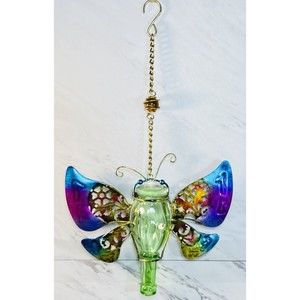 Butterfly Shaped Metal and Glass Hanging Decor 12”x8”